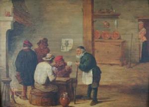 VAN OSTADE ADRIAEN 1610-1685,Gentlemen Playing Cards in a Tavern,Hindman US 2007-02-25