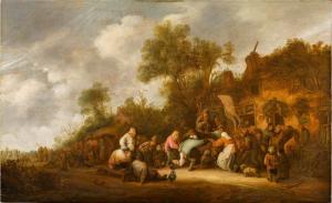 Van OSTADE Isaac Jansz,Peasants dancing and carousing outside a village i,1646,Sotheby's 2023-07-05