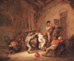 van OSTADE Isaac Jansz,Peasants dancing and drinking in a tavern interior,Christie's 2005-01-26