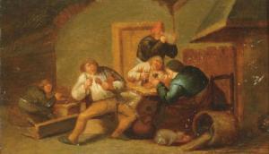 Van OSTADE Isaac Jansz,Peasants smoking and drinking by a fireplace: the ,Christie's 2008-02-26