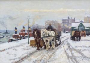 van OVERBEEK Gijsbertus Johannes 1882-1967,A horse-drawn carriage on a snowy quay in Rot,Venduehuis 2019-11-14