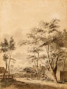 van RAVENZWAAY Jan 1789-1869,Landschaftsbildnis mit zwei Figuren Stockfleckig,Zofingen CH 2022-11-26