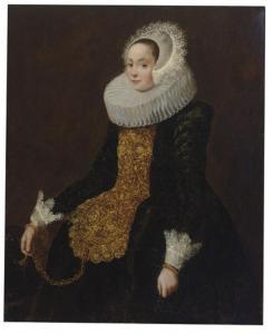 Van RAVESTEYN Jan Anthonisz,Portrait of a lady wearing a black and gold embroi,Christie's 2008-09-03
