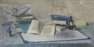 van REGTEREN ALTENA Marie Engelina 1868-1958,Stilleven met boeken en tekening van een vl,Venduehuis 2022-10-11