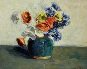 VAN RIJN Nicolaas Petrus Quirinus 1887-1962,Bloemstilleven met rode, gele en witte klapr,Venduehuis 2022-10-11