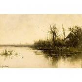 van ROSSUM DU CHATTEL Fredericus Jacobus 1856-1917,A POLDER LANDSCAPE WITH AN ANGLER IN A,Sotheby's 2005-09-06