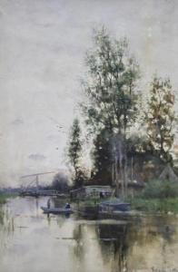 van ROSSUM DU CHATTEL Fredericus Jacobus 1856-1917,Visser aan de waterkant met een ophaa,Venduehuis 2022-10-11