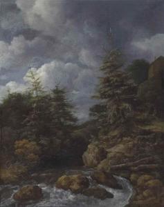 van RUISDAEL Jacob Isaaksz 1628-1682,A river landscape,1682,Christie's GB 2015-07-09