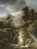 van RUISDAEL Jacob Isaaksz,A wooded river landscape with a waterfall and figu,Christie's 2006-04-06