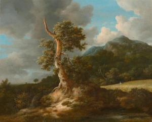 van RUISDAEL Jacob Isaaksz 1628-1682,Mountainous landscape with a large oak before a,Galerie Koller 2009-03-23