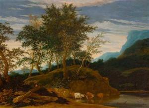 Van Ruysdael Jacob Salomonsz 1630-1681,Landscape with cows by a lake,1660,Galerie Koller 2020-06-19