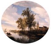 Van RUYSDAEL Salomon,A village by a river with fishermen in rowing boat,Christie's 1998-11-09