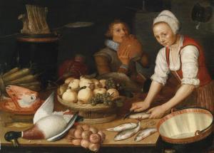 van RYCK Pieter Cornelisz 1568-1628,A large kitchen still life with a maid and a g,Palais Dorotheum 2012-06-11