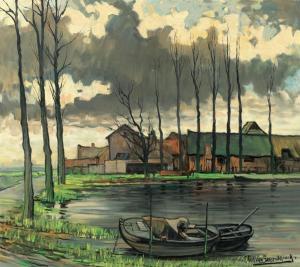 VAN SASSENBROUCK Achille 1886-1979,Landscape with docked boats,De Vuyst BE 2024-03-02