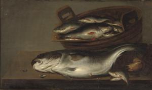 VAN SCHAEYENBORGH Pieter,A cod-fish, crab and other fish in a basket on a l,Christie's GB 2009-10-13