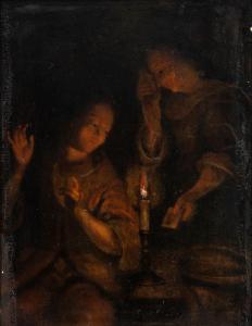 van SCHALCKEN Godfried 1643-1706,Interno a lume di candela con due figure femmi,Bertolami Fine Arts 2023-11-23