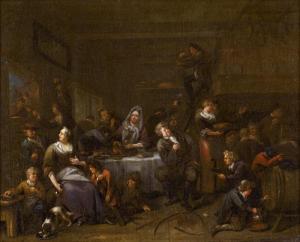 van SCHENDEL Bernardus 1649-1709,Zwei belebte Wirtshausszenen,Galerie Bassenge DE 2023-11-30