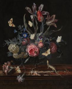 van SCHRIECK Otto Marseus Snuff 1619-1678,Still Life of Flowers in a Glass Vase with,1661,Sotheby's 2024-02-01
