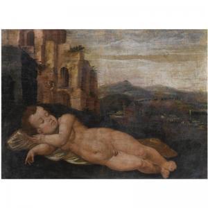 Van SCOREL Jan 1495-1562,SLEEPING CUPID IN A LANDSCAPE WITH CLASSICAL RUINS,Sotheby's GB 2007-11-13