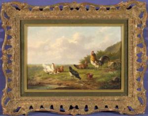 VAN SEVERDONCK Franz 1809-1889,Hühner vor Landschaft,Allgauer DE 2009-07-10