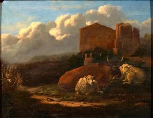 VAN SEVERDONCK Franz 1809-1889,Sheep and a cow at rest in a landscape,Skinner US 2023-12-19
