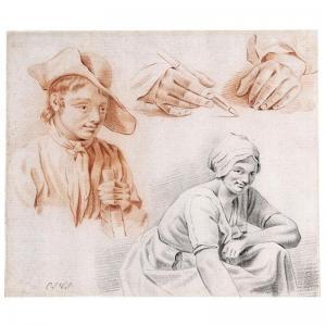 van SLANGENBURGH Karel Jakob Baar 1783-1850,STUDIES OF A BOY, A YOUNG WOMAN AND OF A,1850,Sotheby's 2003-11-04