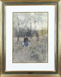 van SOEST Louis Willem 1867-1948,Woman and child searching for brushwood in a bi,Twents Veilinghuis 2023-01-12