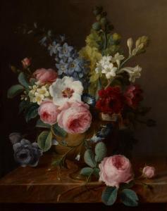 van SPAENDONCK Cornelis,Still life of flowers in a vase on a marble ledge,,Sotheby's 2021-10-22