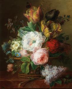 van SPAENDONCK Cornelis 1756-1840,Still life with tulips, roses and lilac in ,1817,Palais Dorotheum 2021-11-09