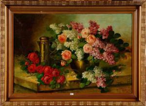 VAN STEENSEL J 1800-1900,Nature morte à la verseuse, aux roses et aux lilas,VanDerKindere 2011-04-12
