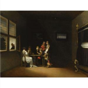 VAN STEENWIJCK GERHARD 1640-1660,AN INTERIOR WITH ELEGANT FIGURES PLAYING CARDS,Sotheby's 2011-03-14