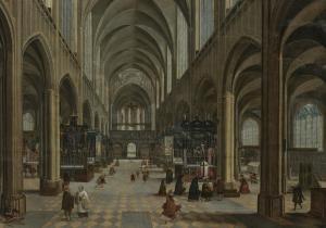 van STEENWIJK Hendrik I 1550-1603,The interior of Antwerp Cathedral with figures at,1587,Christie's 2023-12-08