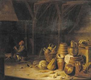 van STEENWIJK Pieter,The interior of a barn with a peasant smoking a pi,Christie's 2001-07-13
