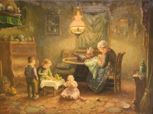 VAN STRAATEN H. F 1908-1978,Moeder met kinderen in een interieur,Venduehuis NL 2011-12-14