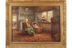 VAN STRAATEN H. F 1908-1978,Peasant interior with peasant family,Twents Veilinghuis NL 2015-07-03