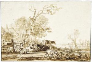 Van STRY Jacob 1756-1815,CATTLE AND SHEEP GRAZING IN AN ENCLOSURE,Sotheby's GB 2019-07-03