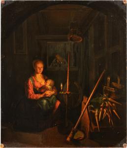 van TOL Dominicus 1635-1676,A mother and her child in an interior by candlelig,Sotheby's 2021-11-10