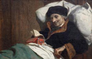 van TRIGT Hendrik Albert 1829-1899,Erasmus reading a letter on bed,1879,Venduehuis NL 2023-11-16