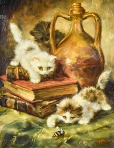 VAN TRIRUM Johannes Wouterus 1924-2011,Still life with three quizzical kittens a,Canterbury Auction 2023-02-04