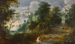 van UDEN Lucas,A wooded landscape with a nymph bathing by a strea,1639,Sotheby's 2023-07-06