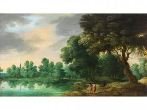 van UDEN Lucas 1595-1672,ELEGANTES PAAR AN EINEM SEEUFER,Hampel DE 2023-09-28
