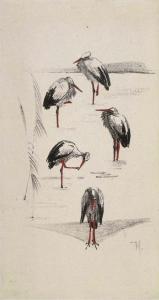 van van HOYTEMA Theodoor Hoytemo 1863-1917,Vijf ooievaars in de wei,Christie's GB 2003-11-18