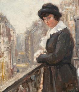 VAN VEEN Karel 1898-1988,Lady on a Parisian balcony,1921,Zeeuws NL 2023-06-06