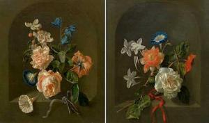 Van VEERENDAEL Nicolaes 1640-1691,Bouquets of flowers with roses and carnations,1680,Galerie Koller 2020-03-24