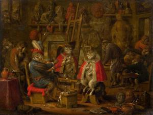 Van VEERENDAEL Nicolaes 1640-1691,L'atelier du singe peintr,Artcurial | Briest - Poulain - F. Tajan 2024-03-20