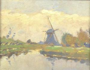 van VLIET Gerard 1880-1972,A Dutch canal scene with windmill,Halls GB 2008-12-12