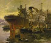 van VOORDEN August Willem 1881-1921,Shipping in the harbour of Rotterdam,Christie's GB 2001-09-18
