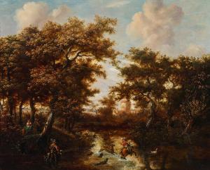 van VRIES Roelof Jansz 1630-1681,A wooded landscape with a deer hunt, bears monogr,Palais Dorotheum 2023-12-15