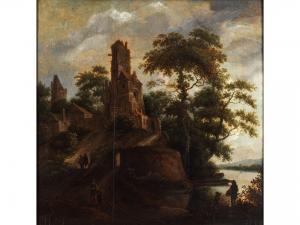 van VRIES Roelof Jansz 1630-1681,FLUSSLANDSCHAFT MIT ERHABENER ARCHITEKTUR,Hampel DE 2023-09-28