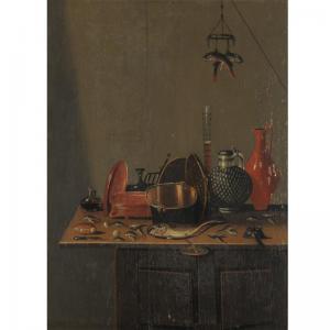 van VUCHT Gerrit 1610-1697,STILL LIFE WITH FISH, POTS AND FLAGONS TOGETHER ON,Sotheby's 2006-10-31
